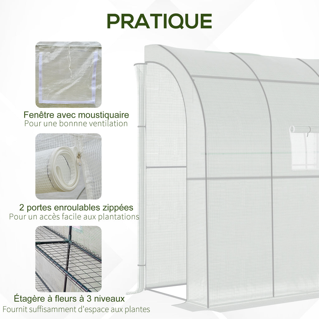 Serre de jardin PE avec étagères 3 niveaux, serre de balcon, bâche renforcée 140 g/m², châssis en acier blanc-5