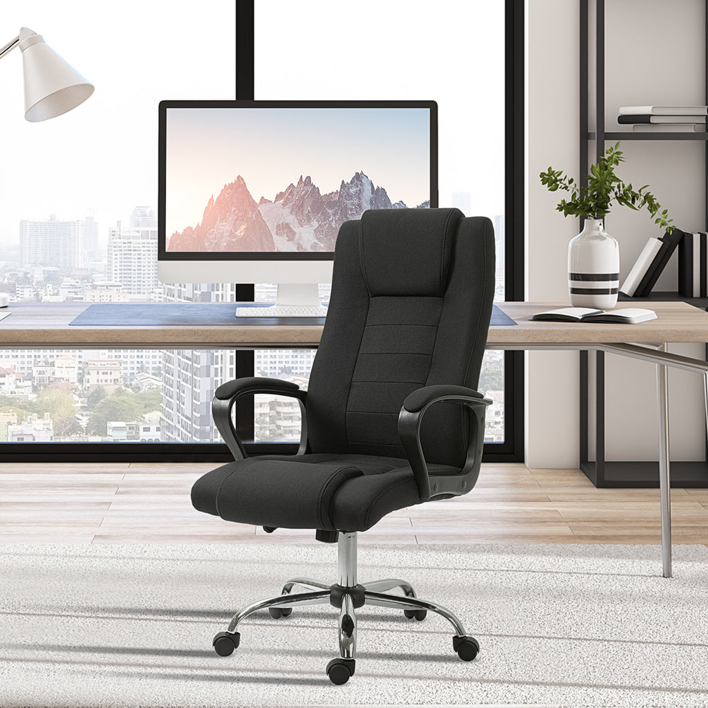 Fauteuil de bureau à roulettes chaise manager ergonomique pivotante hauteur réglable lin noir-7