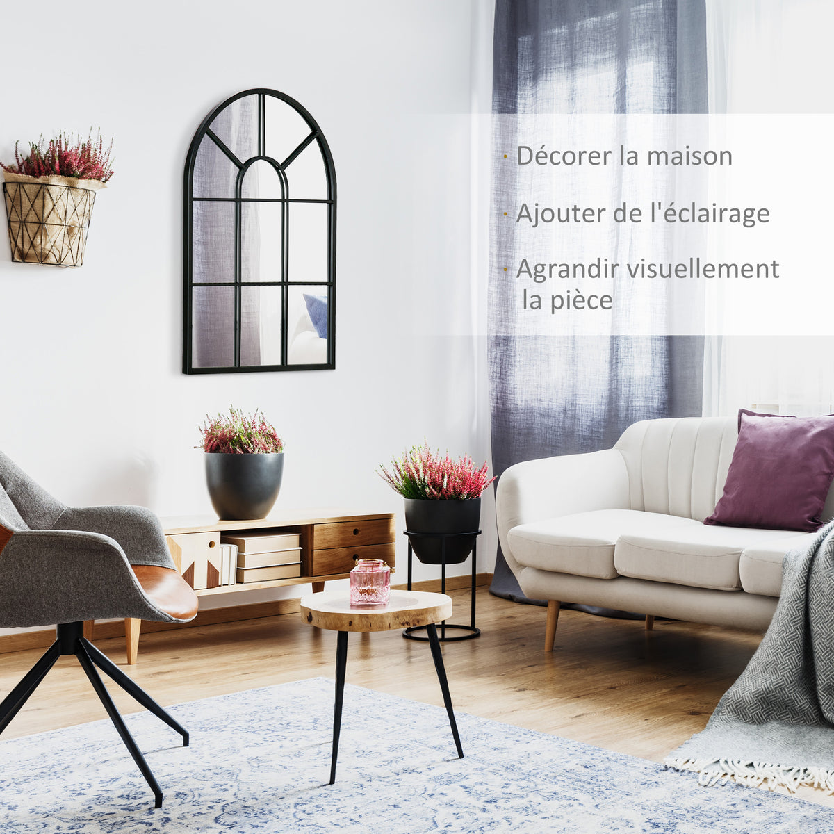 Miroir mural en métal cadre doré en forme de voûtée – 70 x 50 cm – décoration pour entrée ,chambre à coucher, salon-3