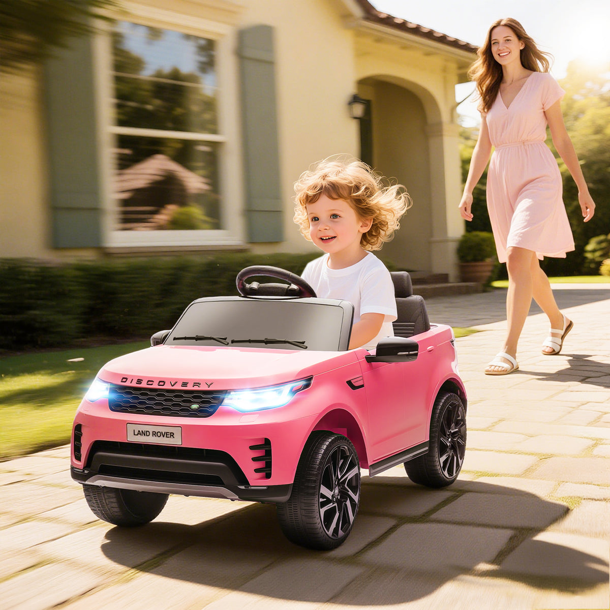 Voiture électrique enfant véhicule électrique Land Rover Discovery 12V télécommande 2,4 G 2 moteurs 105x68,5x58cm rose-1
