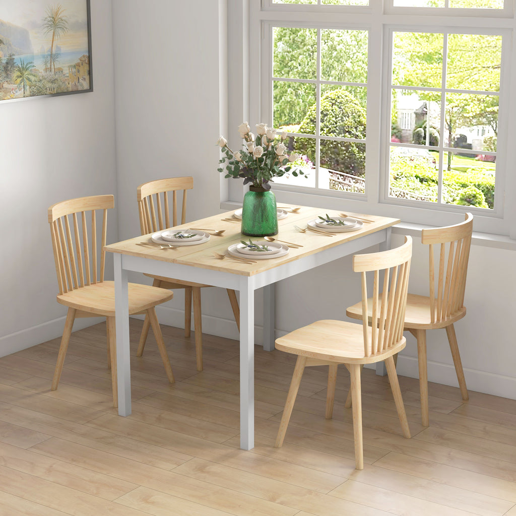 Table à manger table de cuisine structure en bois massif 4 personnes design vintage 120 cm naturel et blanc-1