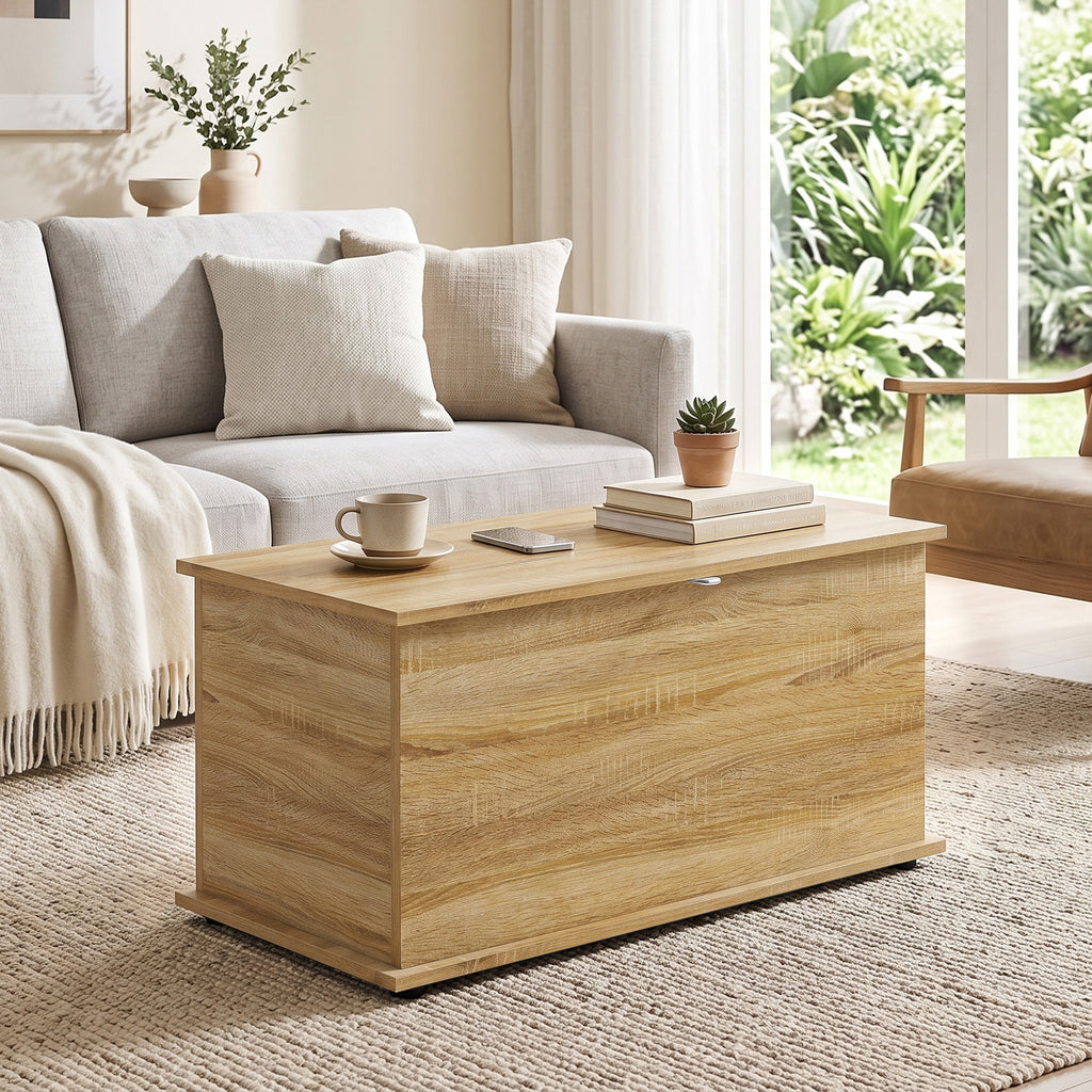 Coffre de Rangement, Banc de Rangement avec Couvercle Rabattable et Charnières de Sécurité, 80 x 40 x 45 cm, Naturel-6