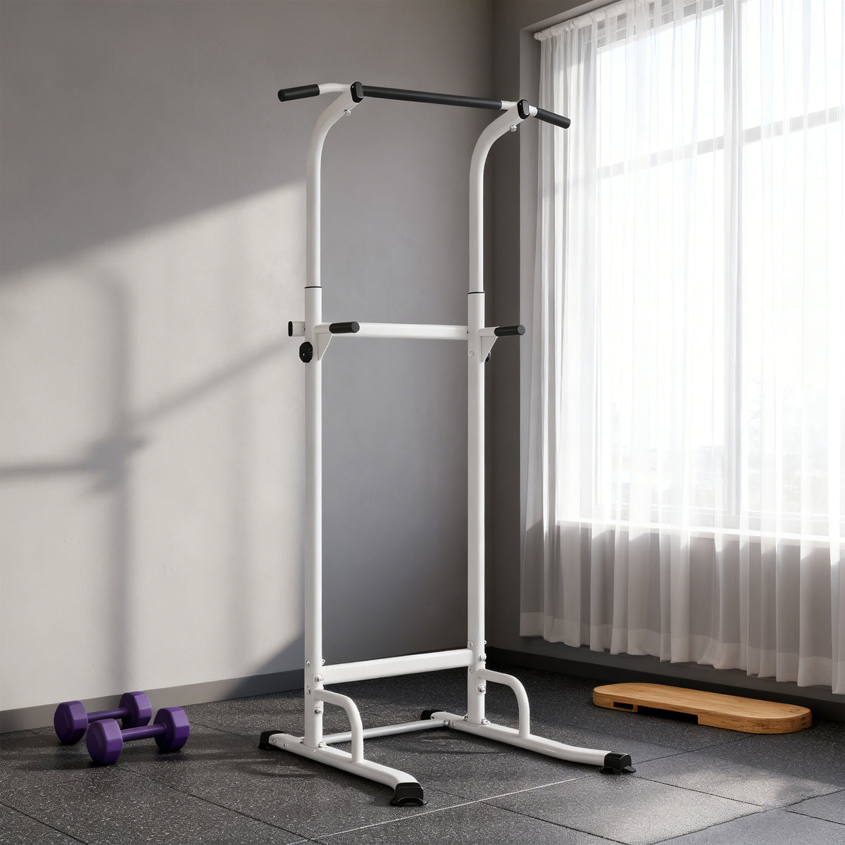 Power tower dip barre de traction autoportante réglable en hauteur cadre acier 91,5 x 97,5 x 176,5-227 cm pour la maison-1