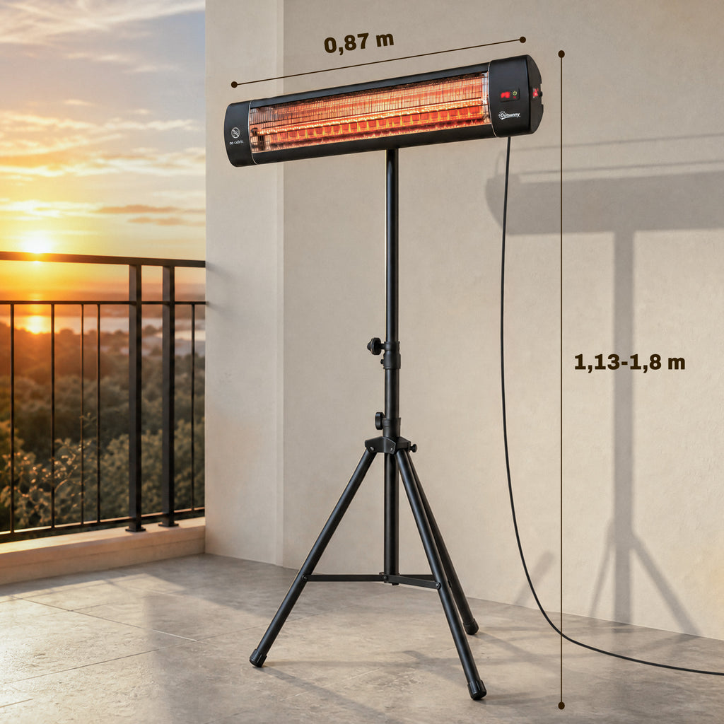 Radiateur Infrarouge sur Pied 2500 W IP65, Télécommande, Minuterie, 3 Niveaux, Hauteur Réglable, 87x81x180cm, Noir-2