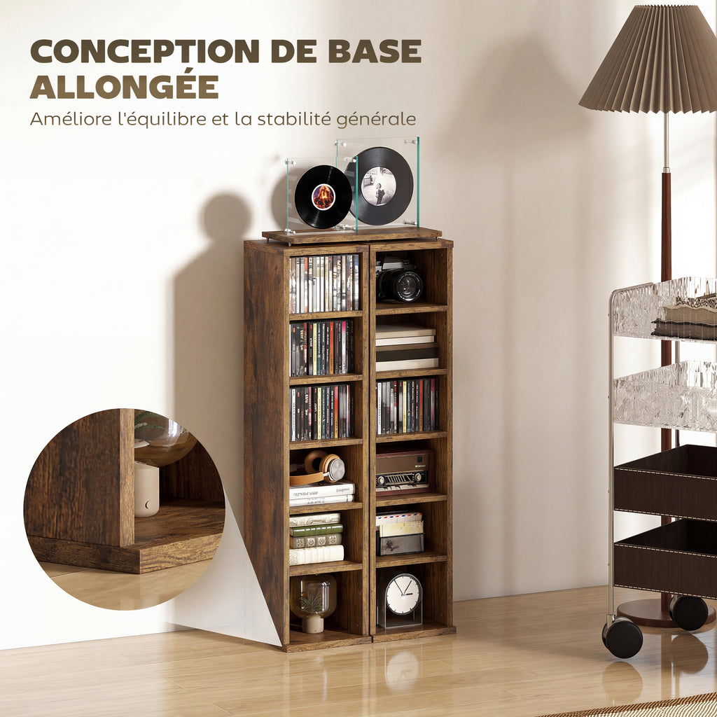 Lot de 2 étagères colonnes armoire de rangement CD-DVD 12 compartiments 21 x 22,5 x 88,5 cm capacité 204 CD marron-7