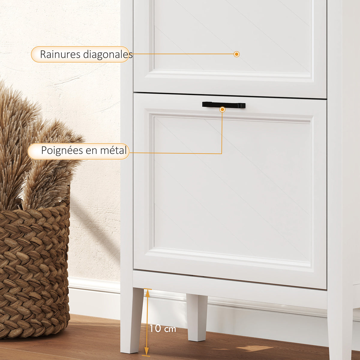 Meuble à chaussures 18 paires, armoire à chaussures étroite avec 3 tiroirs rabattables et étagères réglables, blanc-7