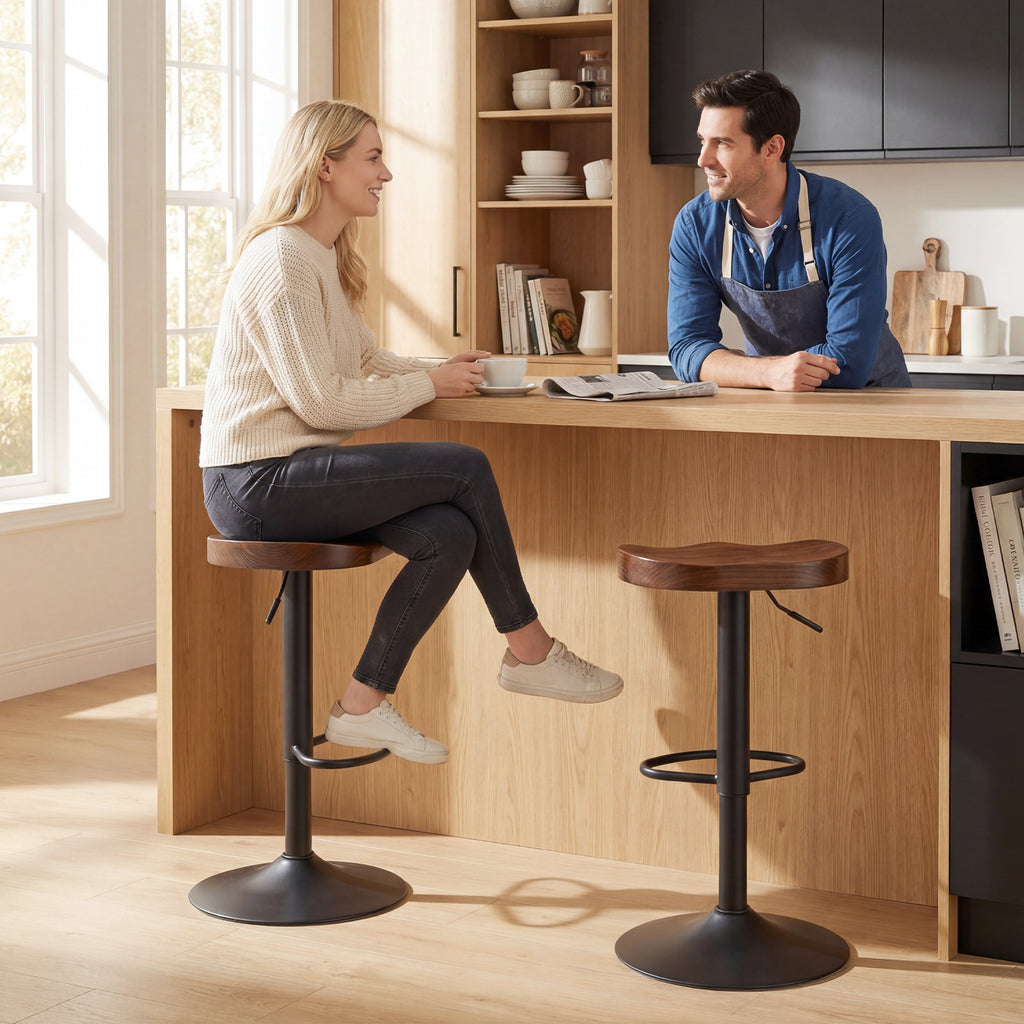 Tabourets de Bar Lot de 2 Réglables Pivotants Chaises de Cuisine avec Siège en Bois d'Orme Marron Foncé-9