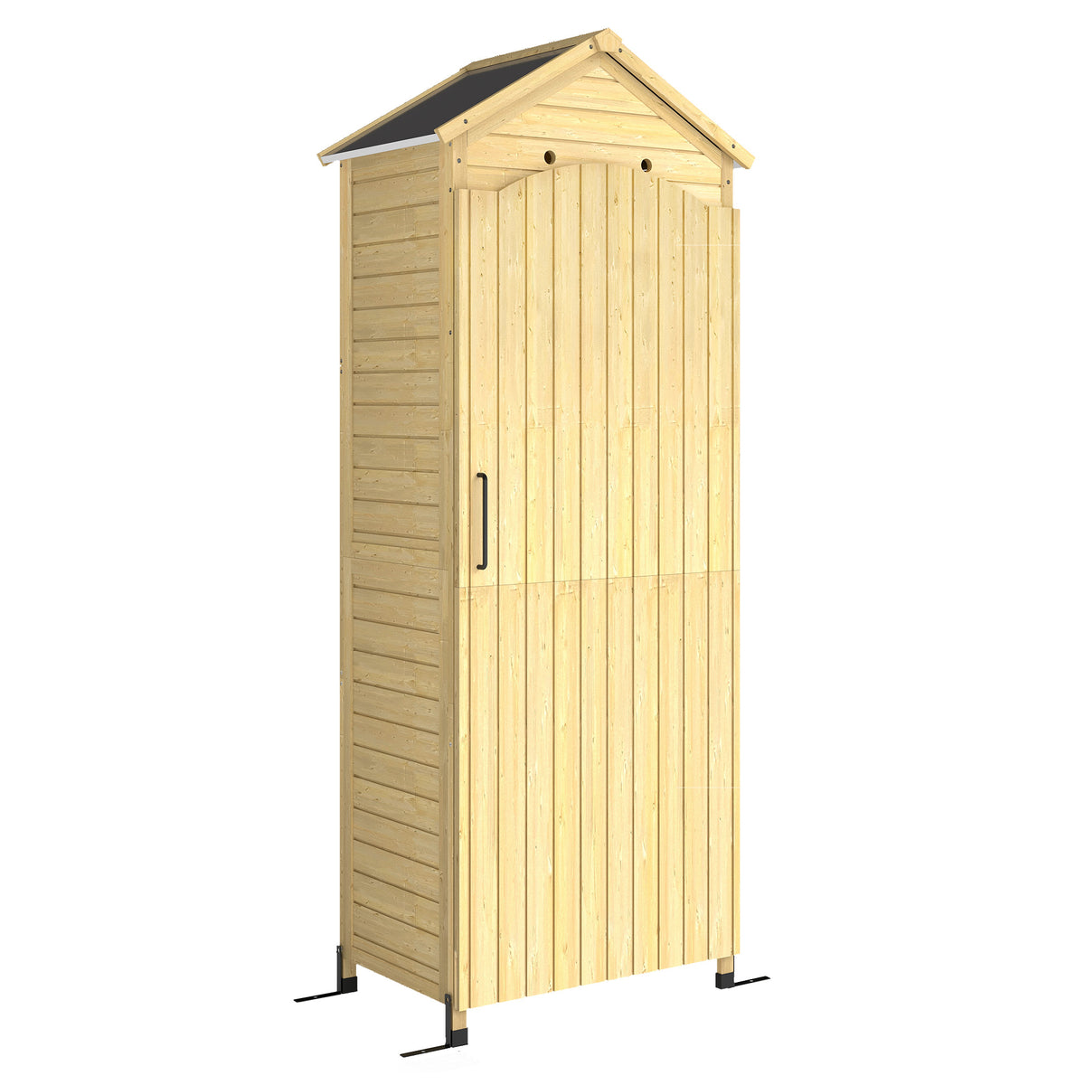 Armoire de Jardin en Bois Toit Acier Galvanisé Texture Gaufrée Étagères Réglables 85x58x213cm Bois Naturel-0