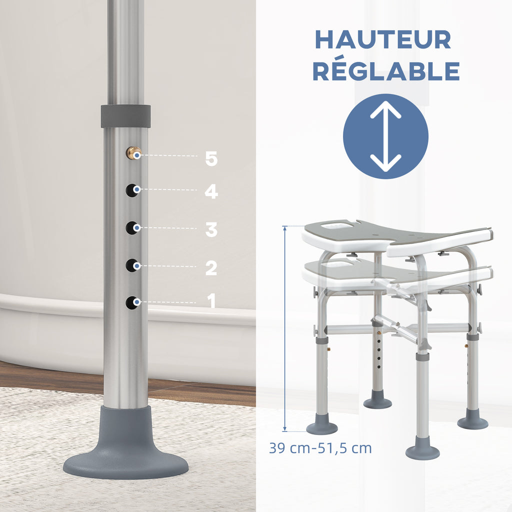 Tabouret de douche siège de douche hauteur ajustable 39-51,5 cm barre d'appui à ventouse patins à ventouse gris-4