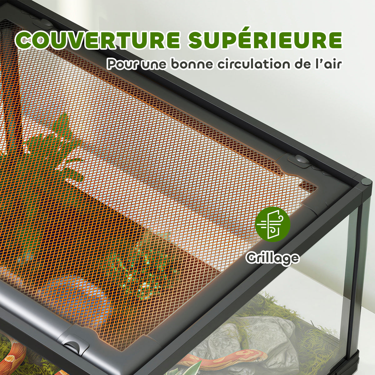 Terrarium en verre pour reptile enclos pour hamster 86 L ventilation supérieure porte coulissante 50,8x30,5x35,6cm noir-4