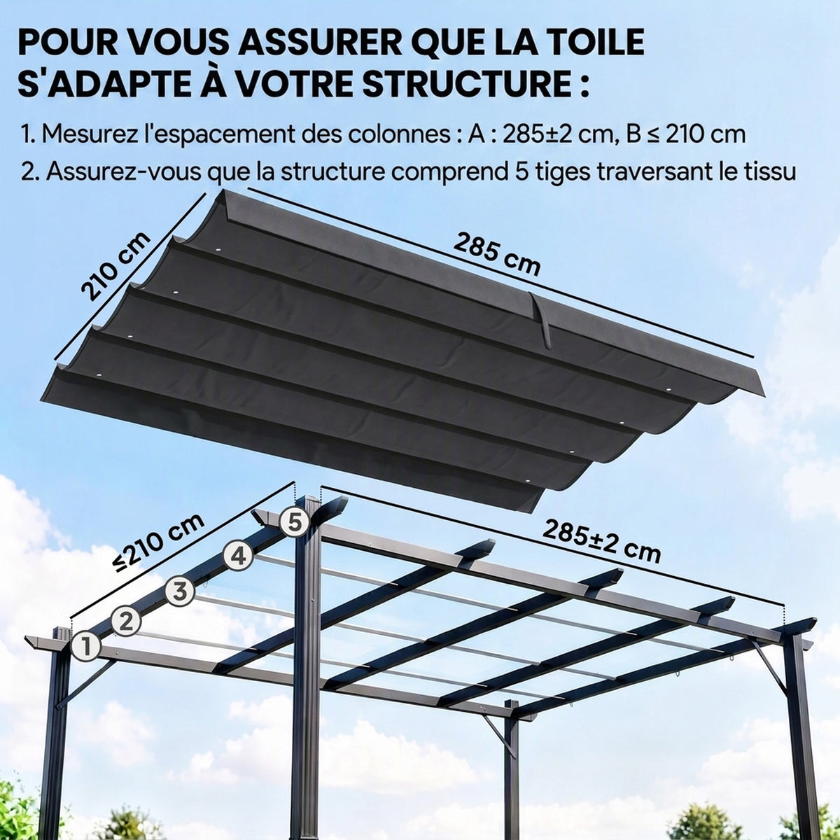 Toile de toit de rechange pour pergola toile de remplacement protection solaire Anti-UV 30+ pour pergola de 3 x 2 m-3