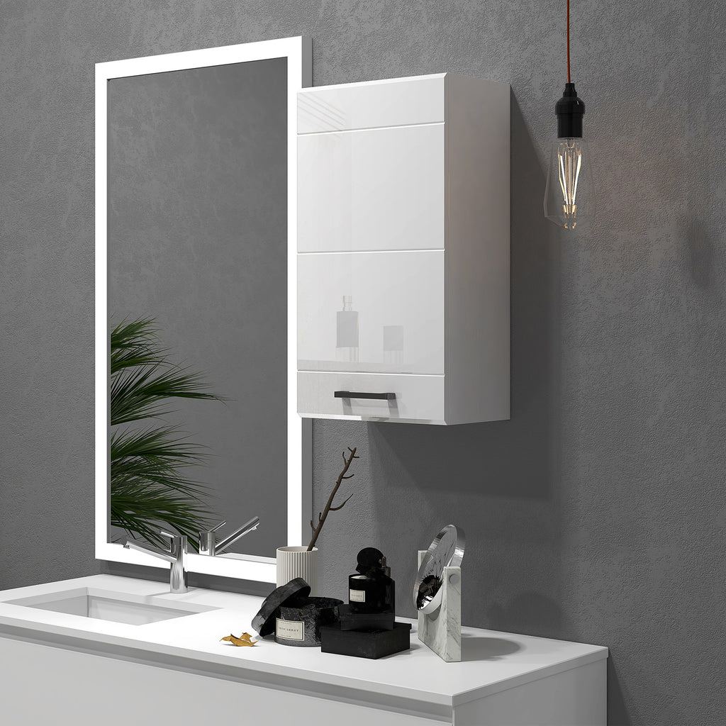Armoire murale de salle de bain 1 porte avec étagère réglable en hauteur 3 niveaux 37 x 22,5 x 70 cm blanc haut brillant-6