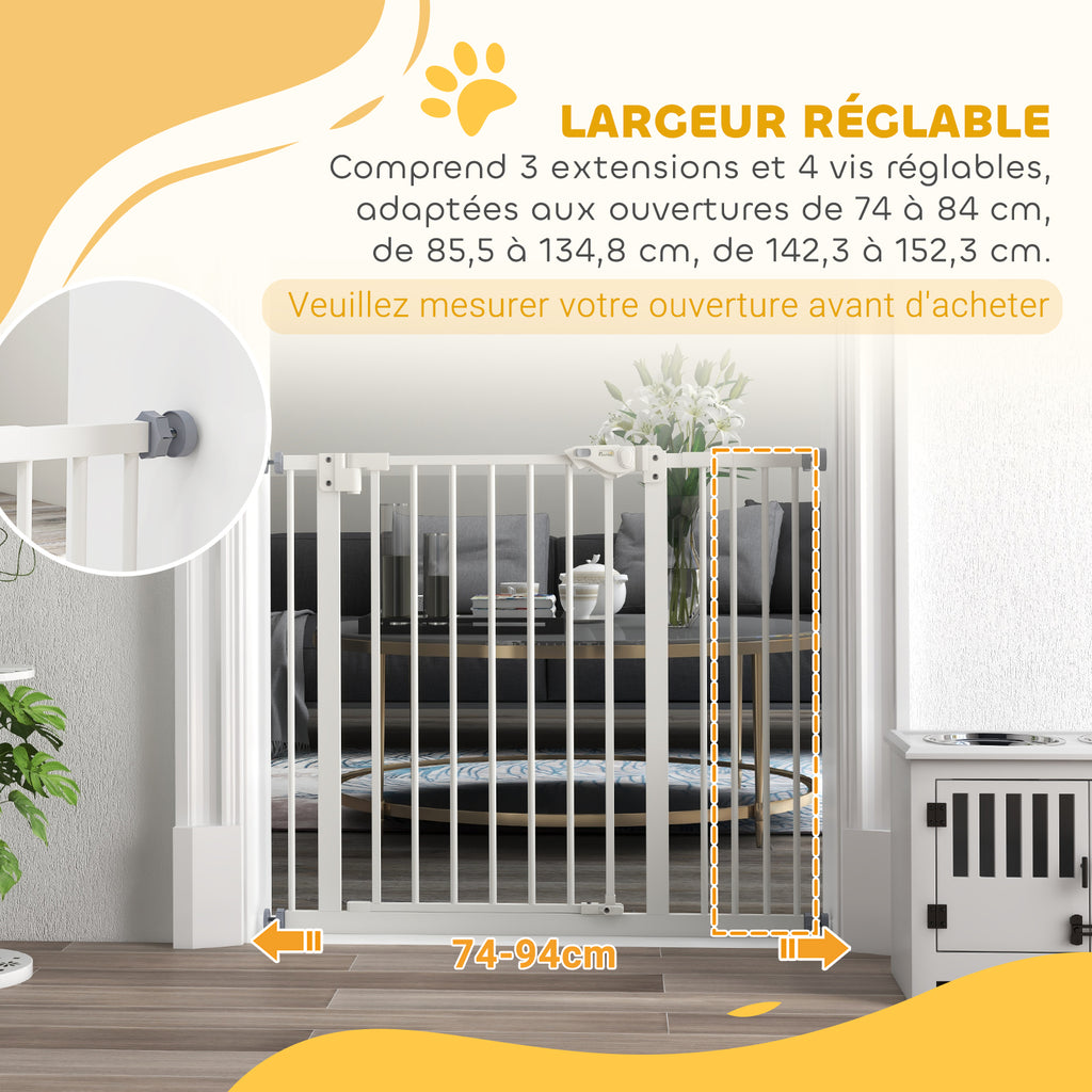 Barrière de sécurité animaux porte fermeture automatique système de double verrouillage sans perçage 1 extension blanc-6