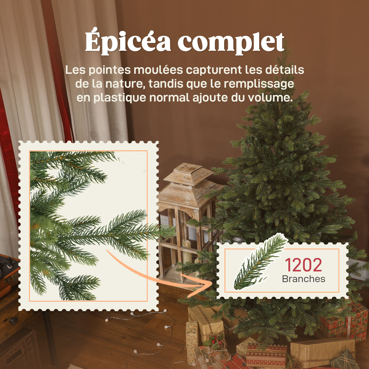 Sapin de Noël artificiel 150 cm, arbre de Noël réaliste avec 1202 pointes de branche articulée, support en métal, vert-4