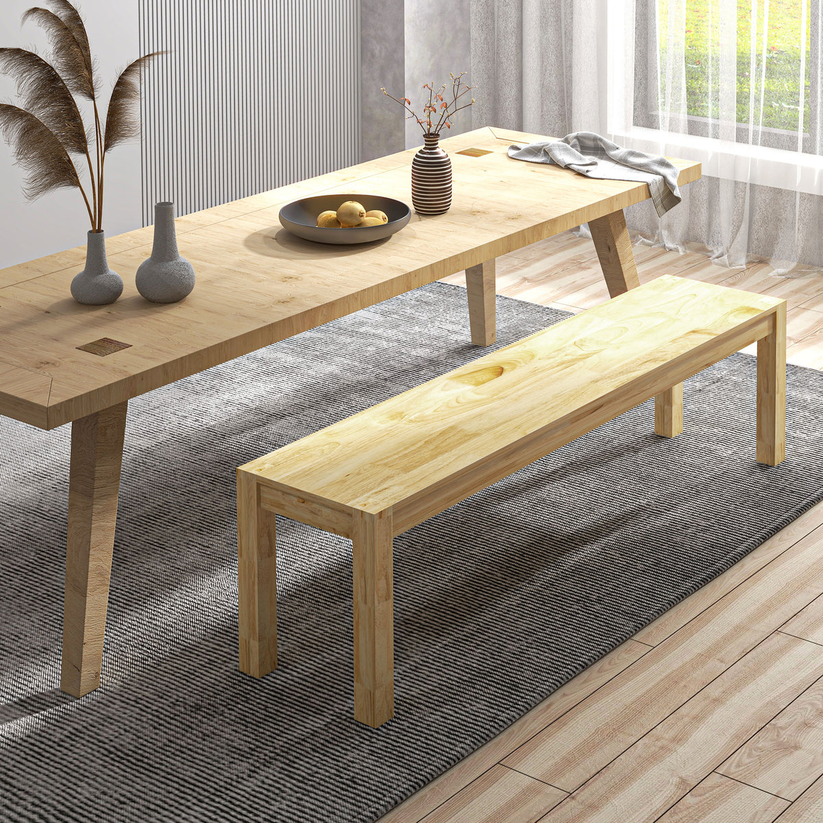 Banc de cuisine en bois massif 3 places, banc de salle à manger, charge 330 Kg, 150 x 33 x 45 cm, bois naturel-1