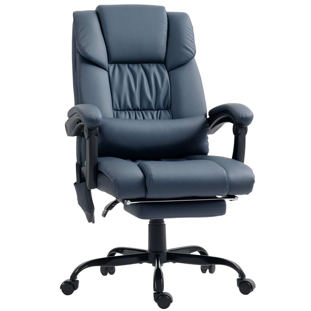 Fauteuil de bureau massant, repose-pied, hauteur réglable, dossier inclinable, télécommande filaire, 66x75x122cm, bleu-0