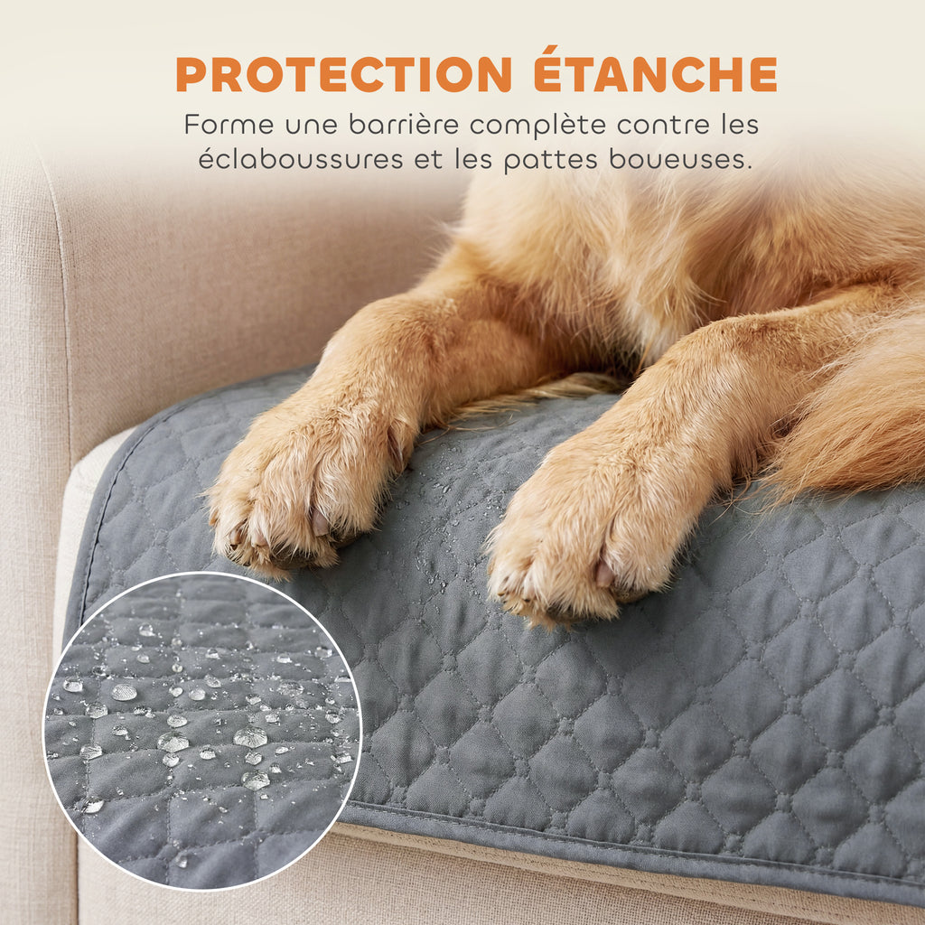 Housse de Canapé Protecteur de Meubles 3 Places Imperméable Anti-glisse avec Poches de Rangement Gris-3