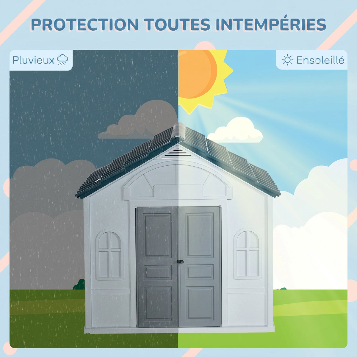 Niche pour Chien Extérieur avec Toit en Pente et Porte Avant Ouverte, pour Chiens Moyens et Grands, 84,2x98,2x82cm, Bleu-3