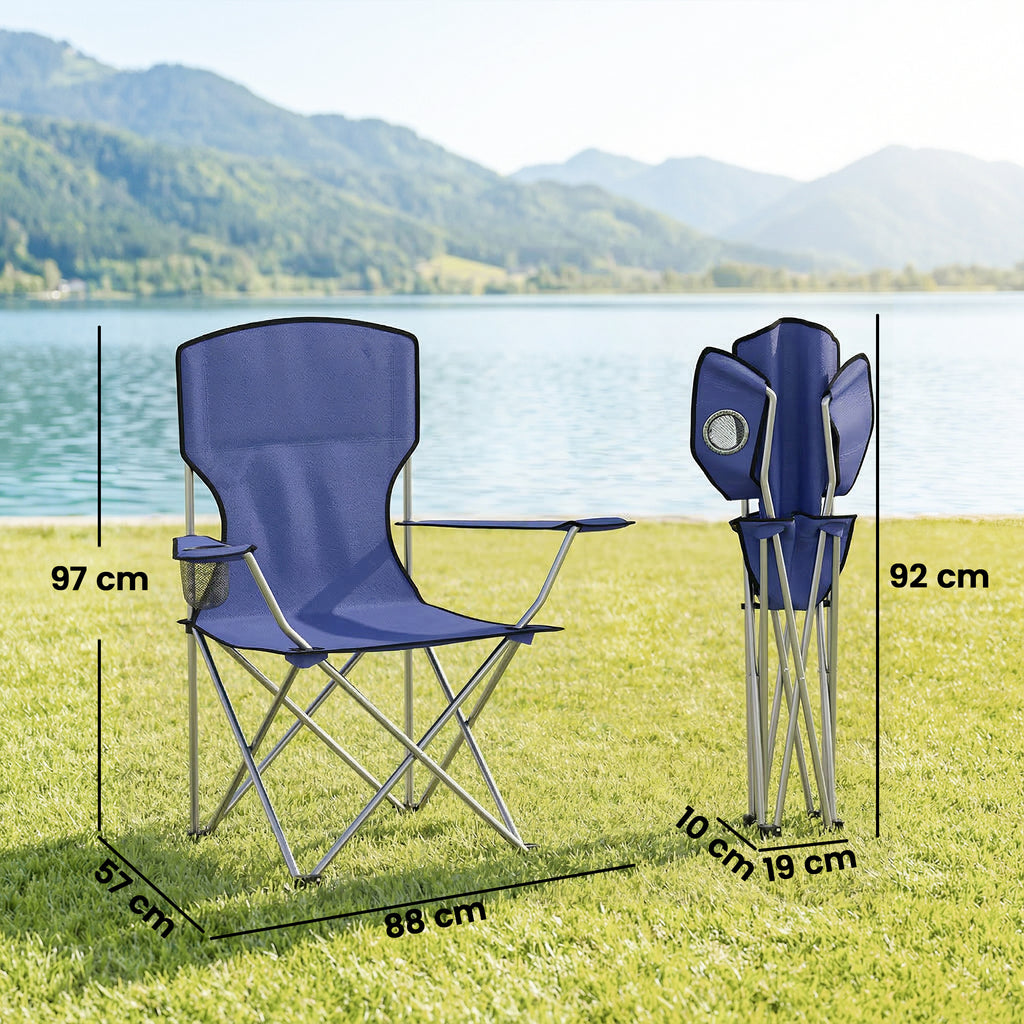 Lot de 2 Chaises de Camping Pliantes avec Porte-Gobelet, Sac de Transport, Dossier Haut, 88x57x97cm, Bleu Foncé-2