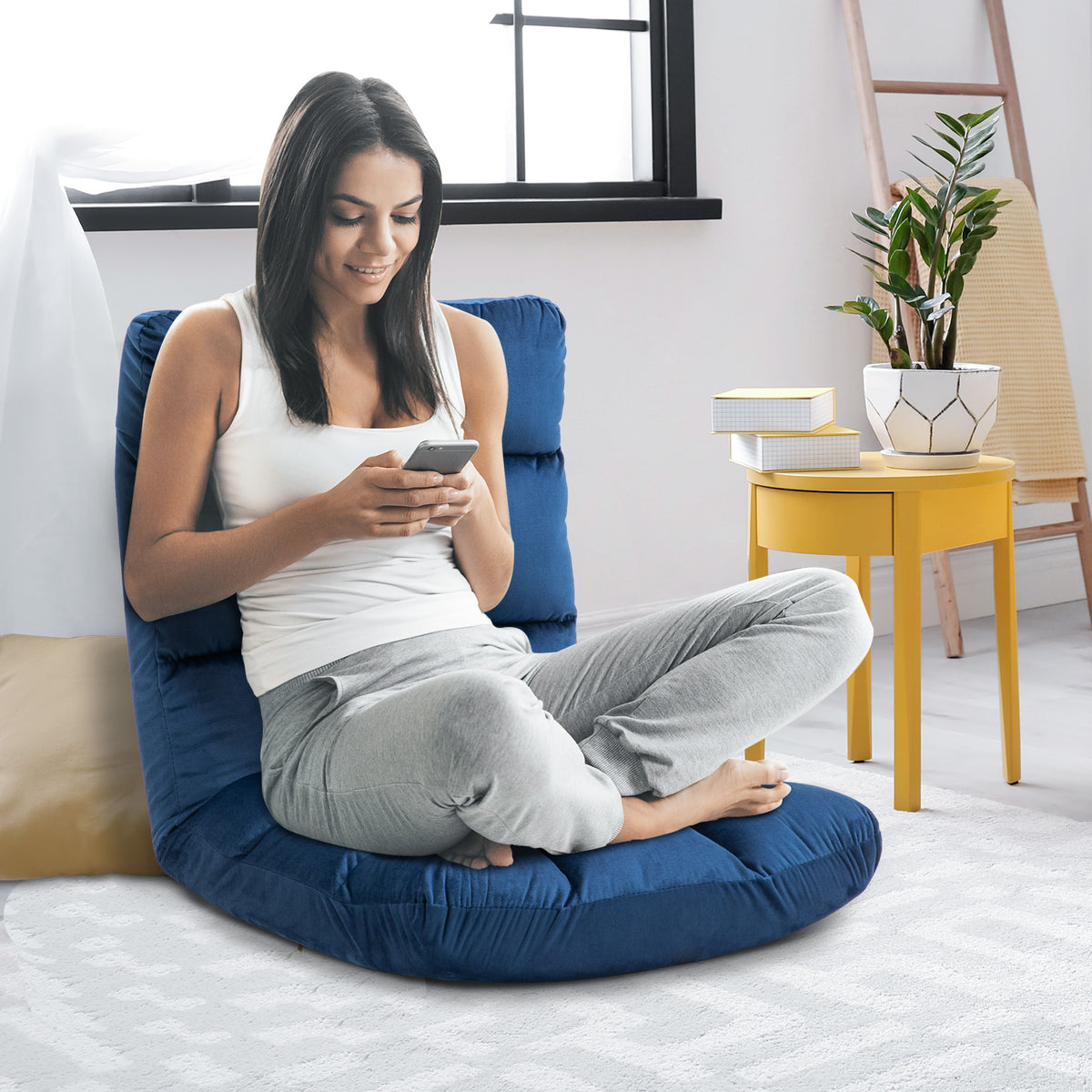 Fauteuil Convertible Fauteuil Paresseux Grand Confort Inclinaison Dossier Multipositions 90°-180° Bleu Roi-1