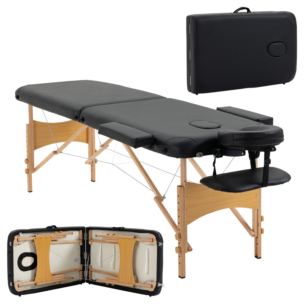 Lit/Table de Massage cosmetique Pliable en Bois 2 Zones noir-0