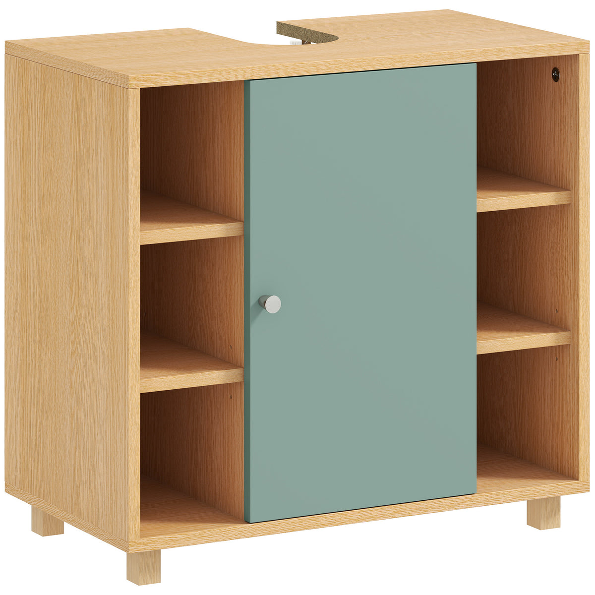 Meuble sous lavabo, meuble de salle de bain avec 6 étagères ouvertes et porte à fermeture amortie 60 x 33 x 57 cm, vert-0