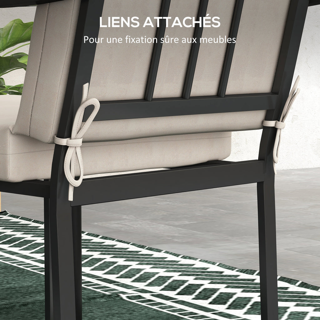 Lot de 2 coussins d'extérieur pour fauteuil chaise à dossier avec attaches rembourrage 8 cm, dim. 112L x 51l cm, beige-5