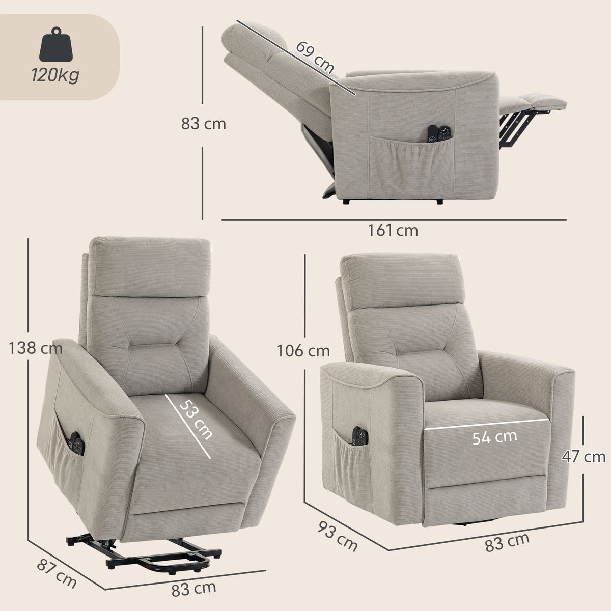Fauteuil Releveur Électrique Massage Vibration et Chaleur, Fauteuil Relax Électrique, Dossier Inclinable, Chenille, Gris-2