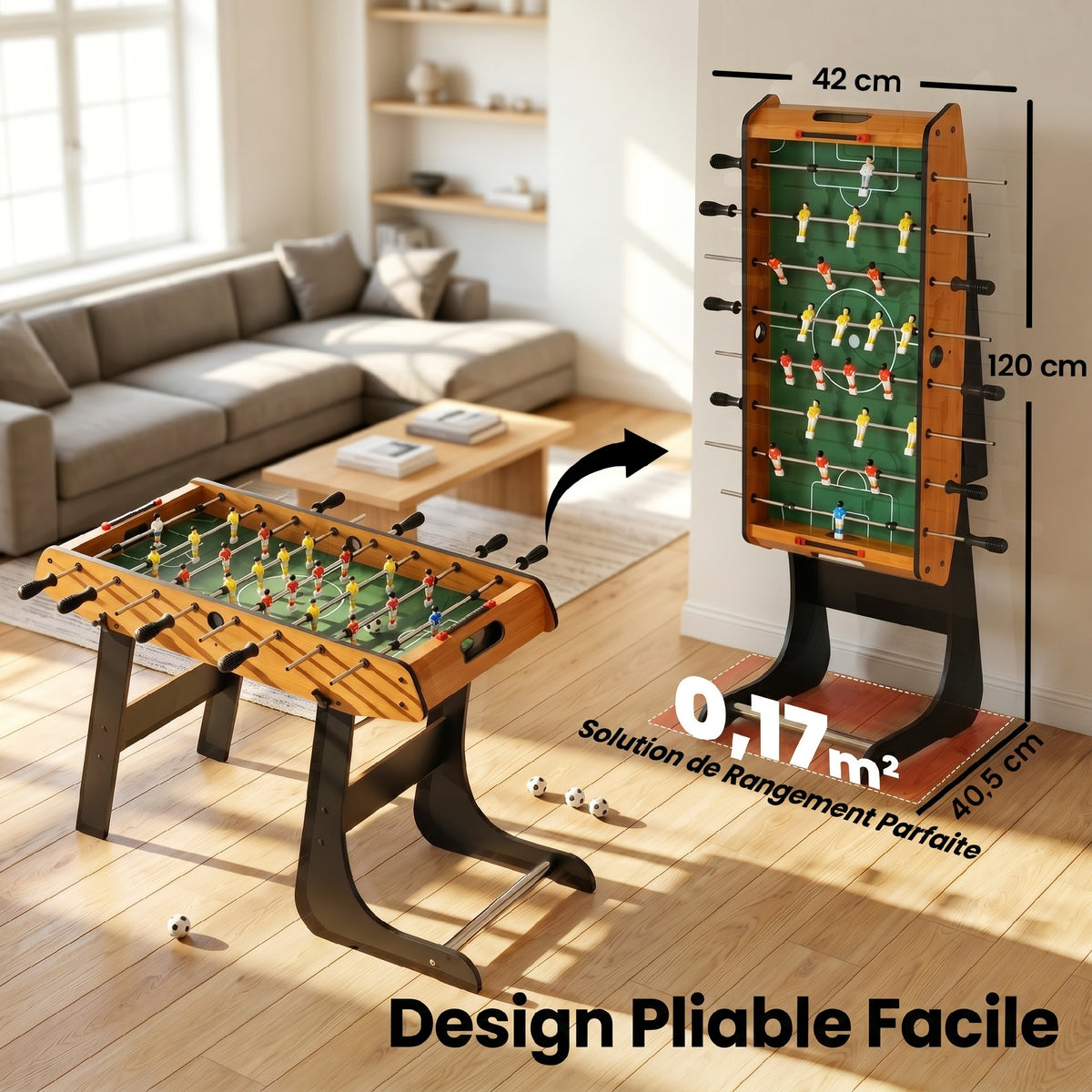 Baby-foot table de Babyfoot pliable dim. 98L x 42l x 62H cm 2 balles fournies MDF marron et noir-4