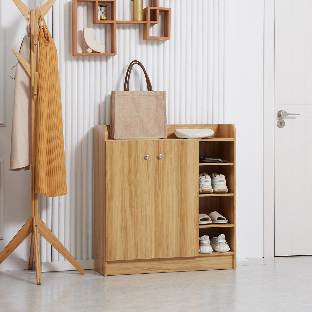 Meuble de rangement à chaussures pour entrée avec 4 compartiments ouverts et placard double porte - étagère réglable-9
