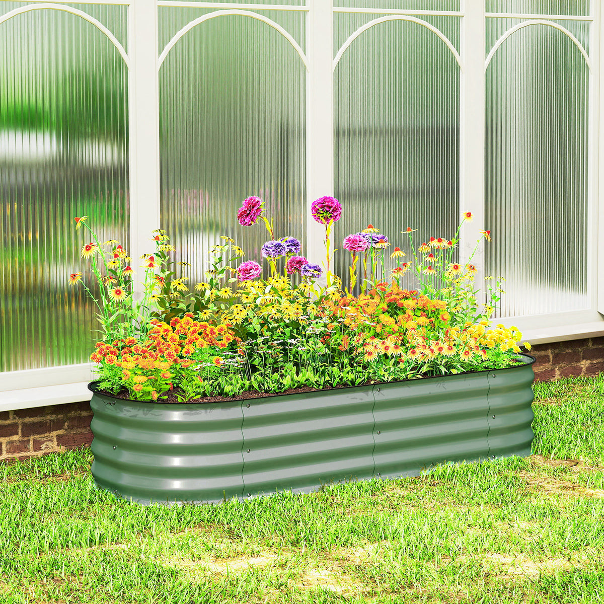 Jardinière surélevée carré potager de jardin en acier modulable légumes, plantes, fleurs, dim. 150 x 62 x 30 cm vert-9