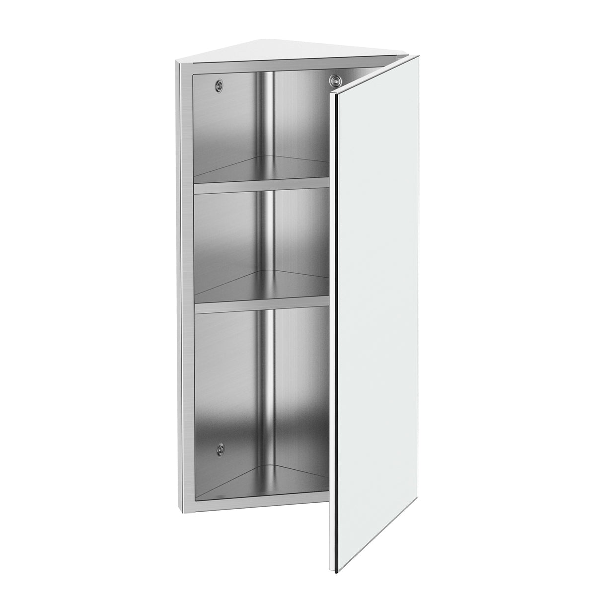 Armoire Miroir Salle de Bain Armoire de Toilette Murale Meuble d'angle 2 étagères dim. 30L x 18,4l x 60H cm Acier INOX.-0