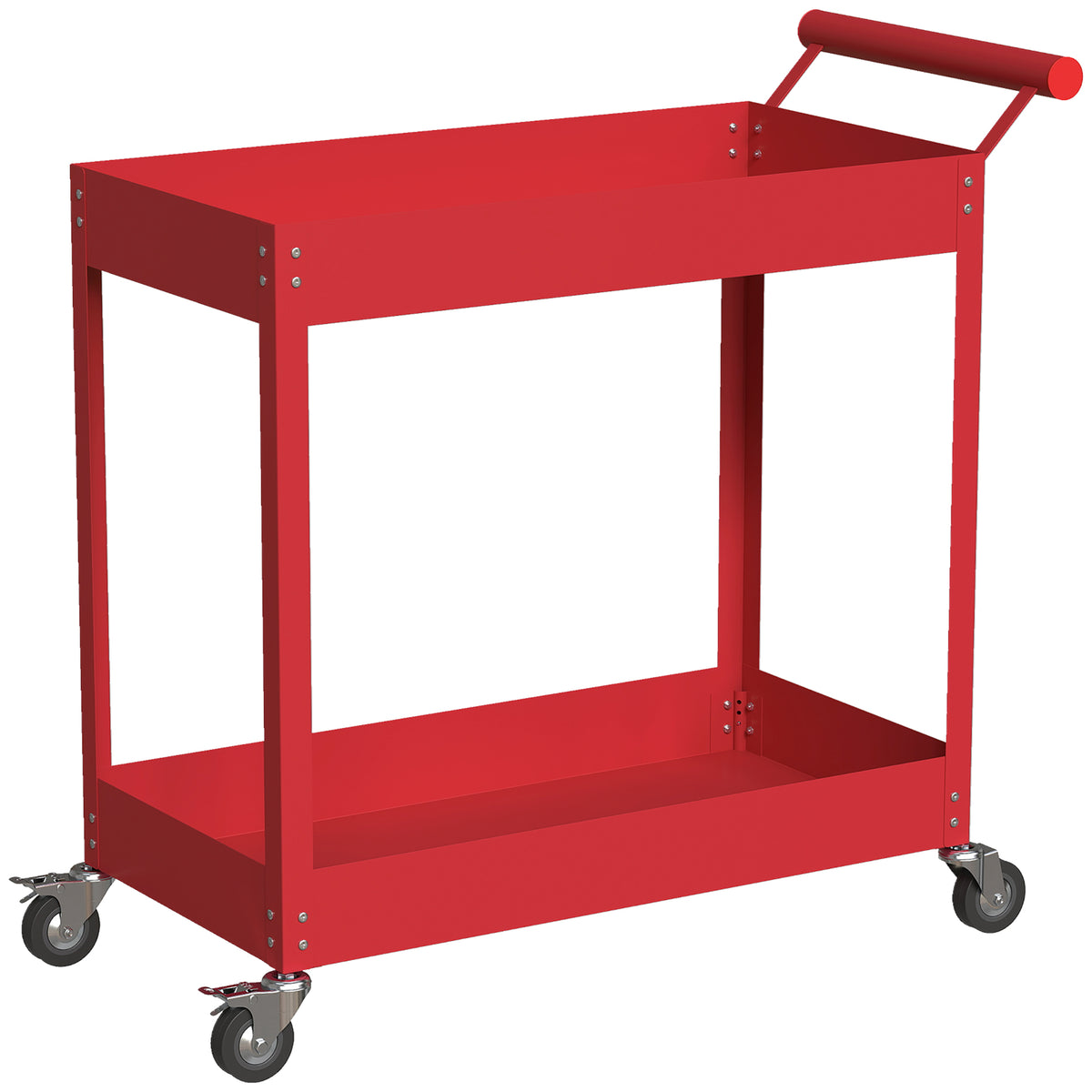 Chariot d'atelier servante atelier à 2 niveaux, poignée latérale et roulettes verrouillables, 84,5x38x84cm, rouge-0