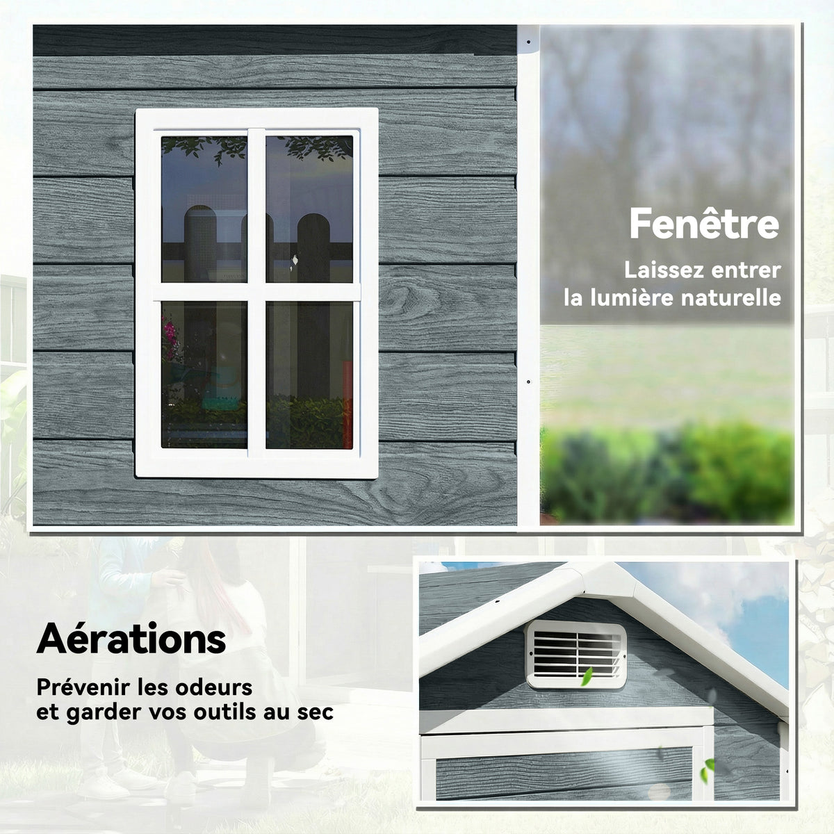 Abri de jardin en plastique avec plancher porte verrouillable fenêtre et ventilation  128 x 104 x196 cm gris-4