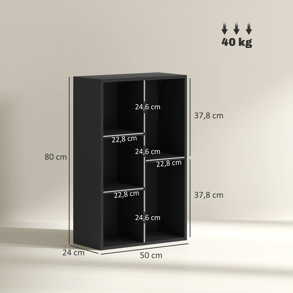 Bibliothèque étagère de rangement avec 5 compartiments, pour salon chambre à coucher bureau, 50x24x80cm, noir-2