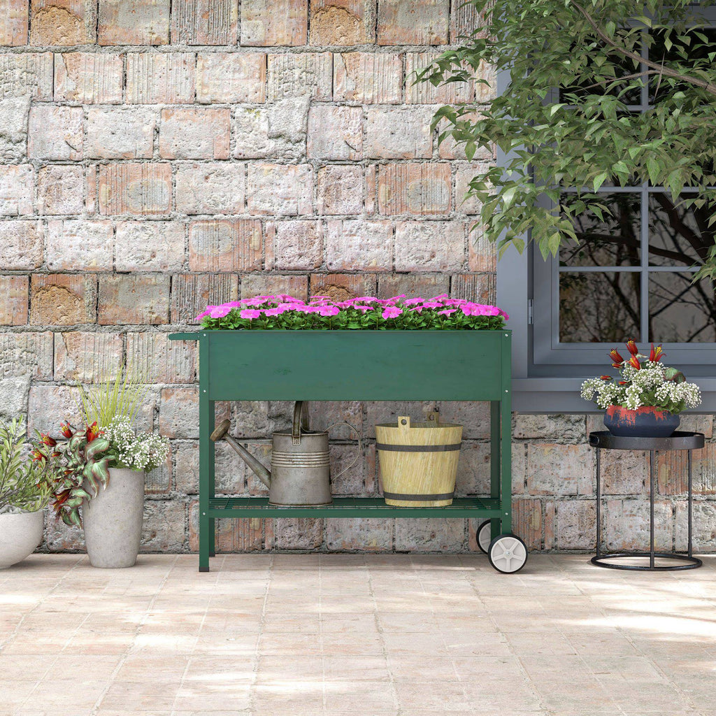 Jardinière sur Pieds Potager dim. 109L x 44l x 80H cm étagère 2 Roues + Insert d'irrigation métal Vert-7