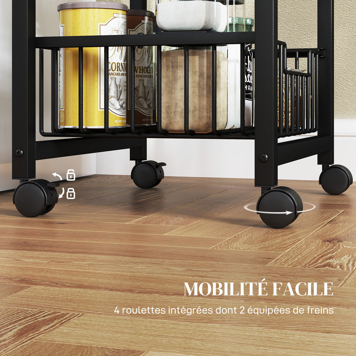 Desserte cuisine 4 niveaux chariot de service sur roulettes plan de travail cadre en acier 49,5 x 31 x 91 cm gris clair-4