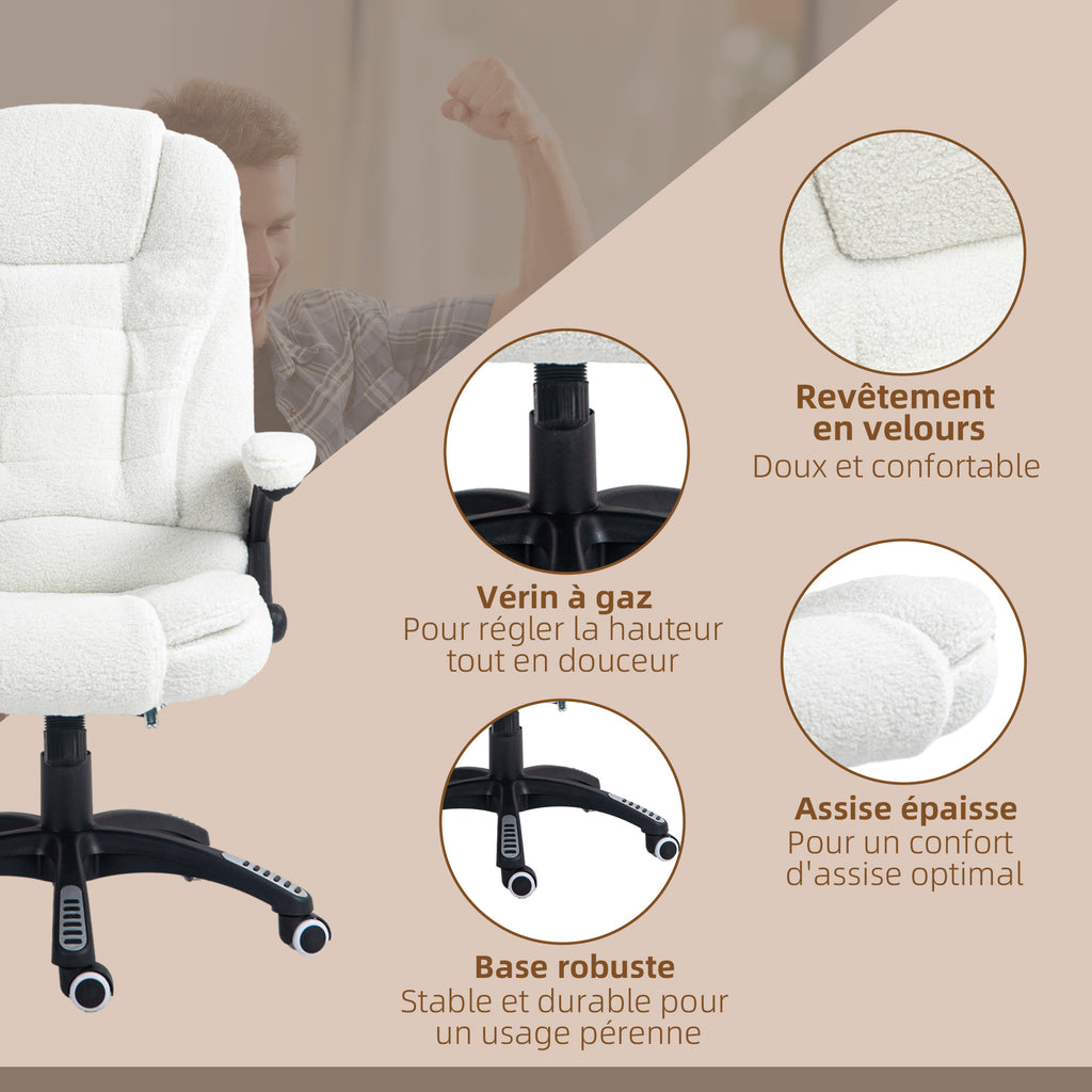 Fauteuil de bureau massant et chauffant hauteur réglable, dossier inclinable et télécommande filaire, pivotant à 360°-8