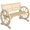 Banc de Jardin banc 3 places en bois Style Rustique Chic accoudoirs Roues Charette Bois Sapin effet bois naturel-0