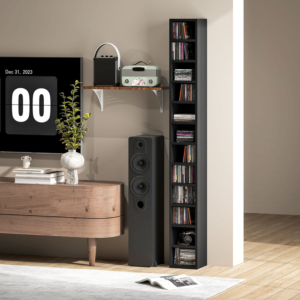 Rangements pour CD et DVD avec 12 compartiments, capacité max. 204 CD, 21 x 20 x 175 cm, noir-8