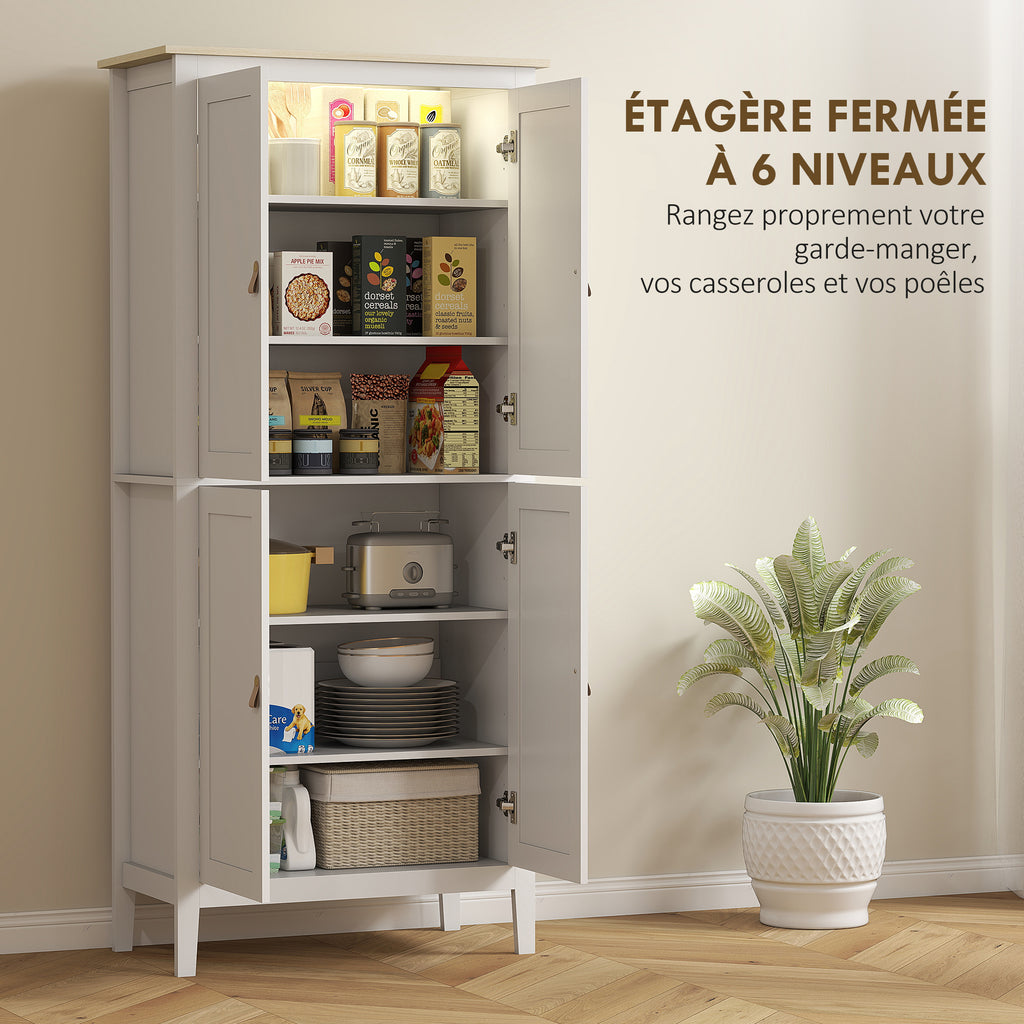 Buffet cuisine, meuble cuisine rangement haut avec LED réglable et détecteur de mouvement, 80 x 40 x 176,5 cm, blanc-4