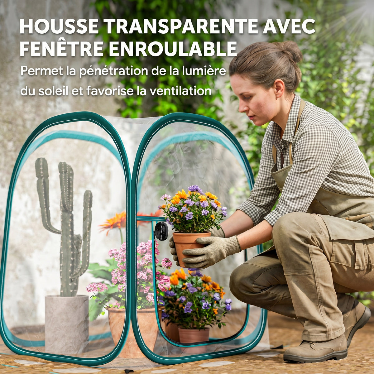 Mini serre de jardin, mini pop up serre en PVC transparent, pour intérieur ou extérieur, pour légume, 70 x 70 x 80 cm-4