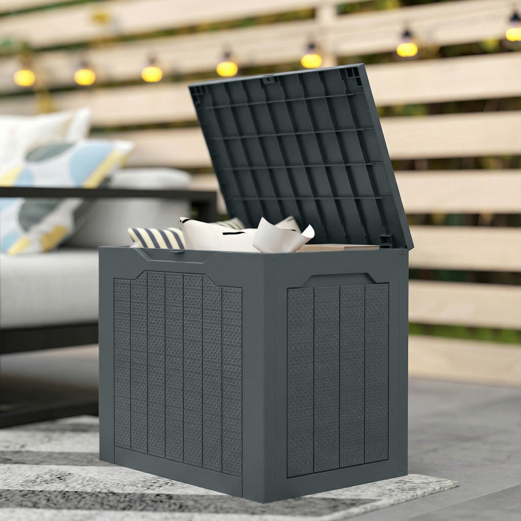 Coffre de rangement extérieur 97L avec poignées encastrées, malle de rangement extérieur étanche 56x41x50cm, gris foncé-7