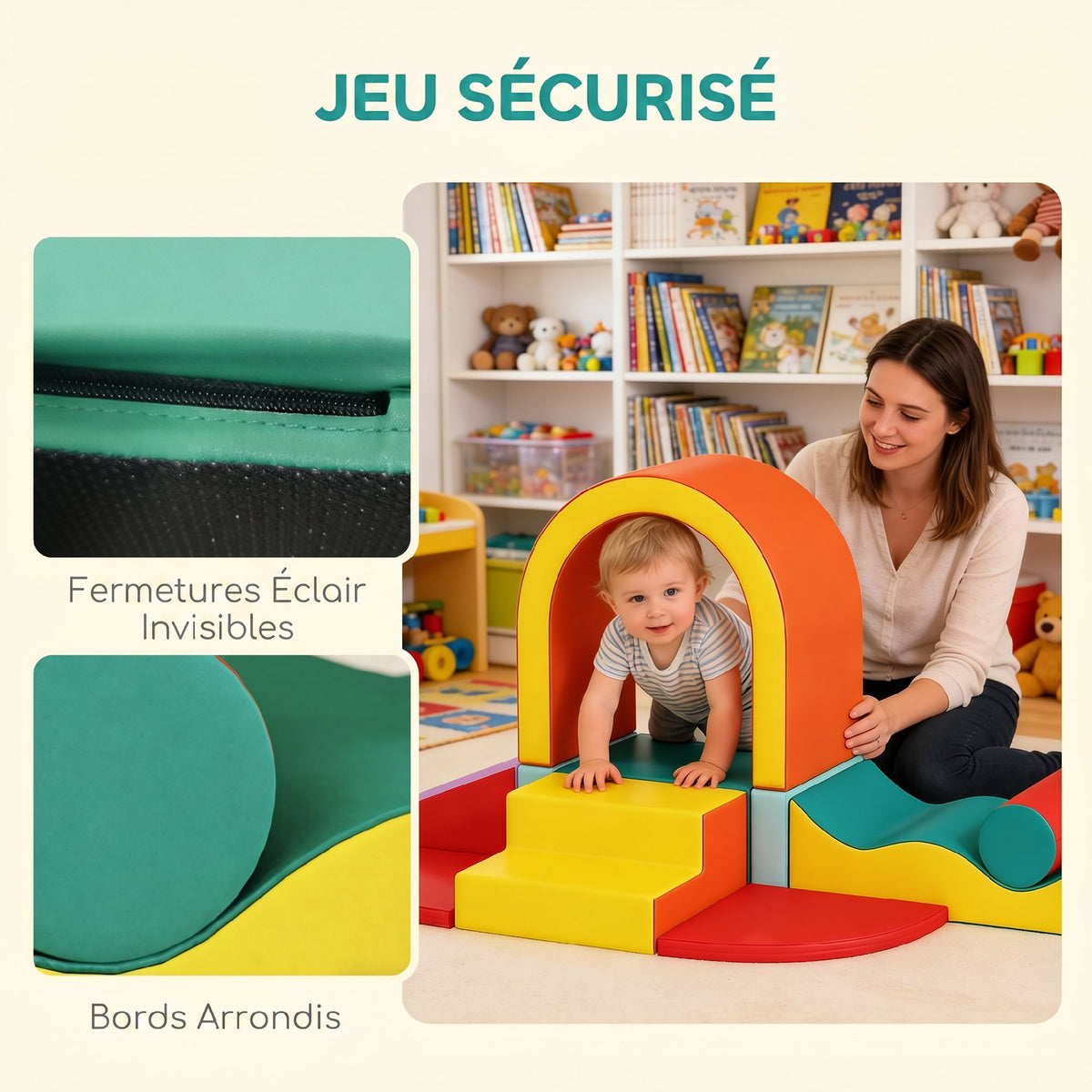 Parcours motricité bébé 10PCS, module motricité bébé en mousse EPE avec housse en revêtement PU, multicolore-6