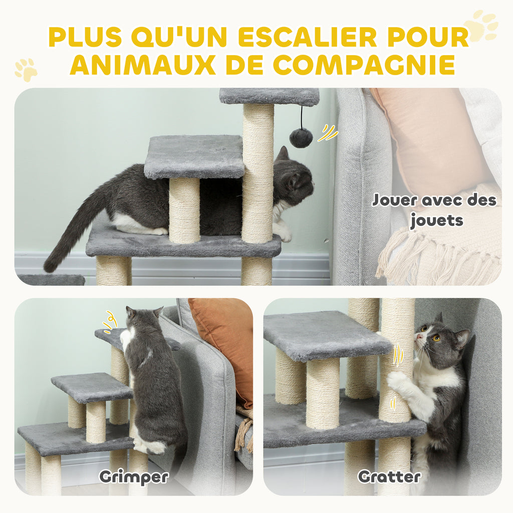 Escalier pour animaux domestiques réglable 3/4 marches échelle pour chat chien griffoirs sisal 70 x 32 x 68 cm gris-5
