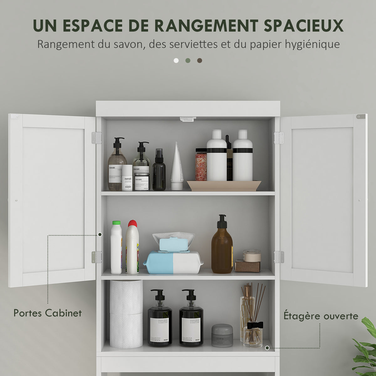 Armoire de rangement dessus des toilettes, meuble de salle de bain placard 2 portes étagère 58,5L x 23l x 170H cm blanc-3