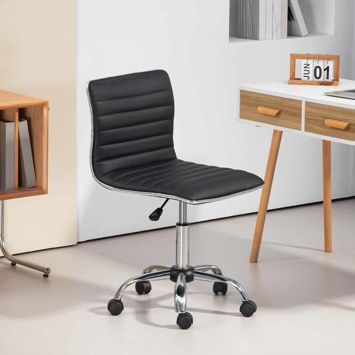Chaise bureau fauteuil de bureau à roulettes pivotante hauteur réglable siège rembourrée 48 x 52 x 78-90 cm noir-1