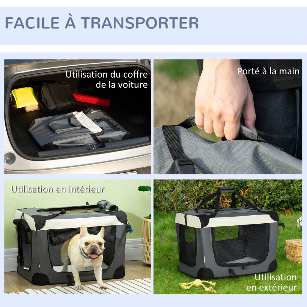 Sac de transport pliable - poignée, 3 entrées zippées, poche - coussin amovible - acier oxford polyester gris noir-7