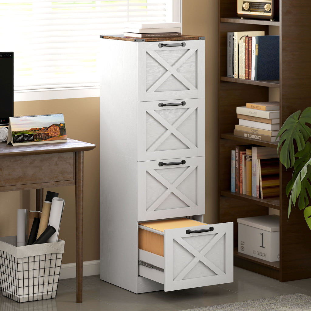 Caisson de Bureau avec 4 Tiroirs, Dossiers Suspendus pour Formats Lettre/A4, Style Rustique, 40x40x131cm, Blanc-9
