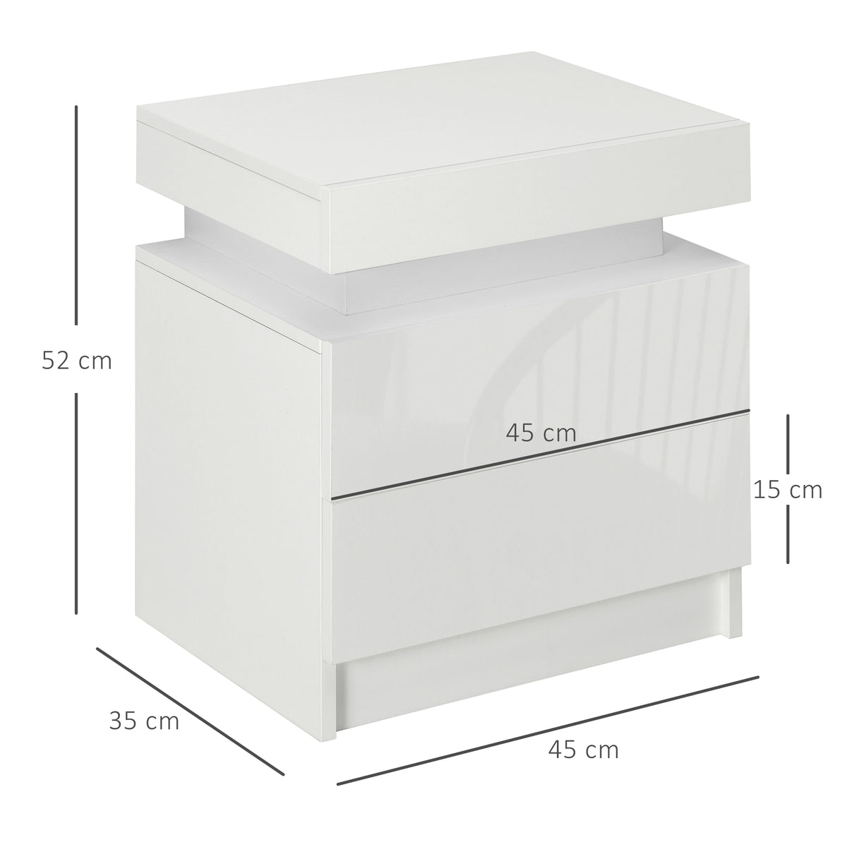 Table de chevet table de nuit lumière LED RVB panneau haute brillance avec 2 tiroirs pour salon chambre à coucher blanc-2